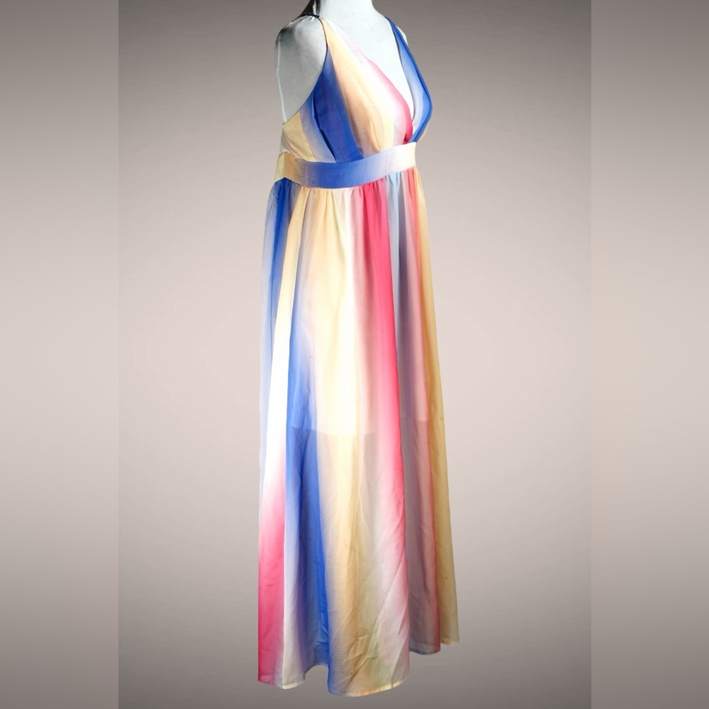 Cupshe Rainbow Maxi Dress Plunging Neckline Multicolor Polyester – Size L - Picture 5 of 15